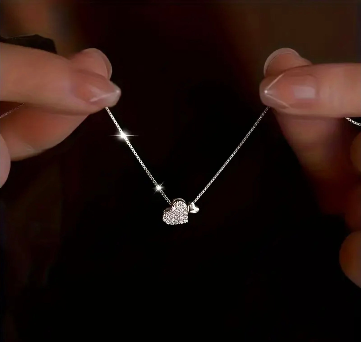 Sparkling Elegant Double Heart Pendant Necklace